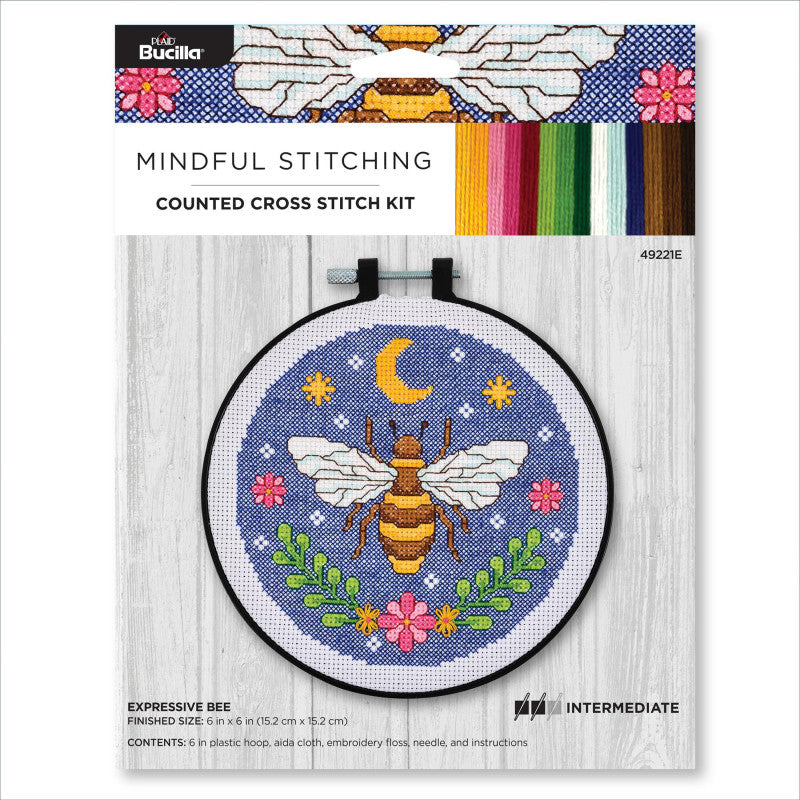 Expressive Bee Counted Cross Stitch Kit, 6 Inch