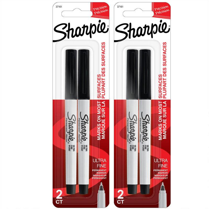 Ultra Fine Point Permanent Markers, Black, 2 Packs of 2, 4 Markers Total