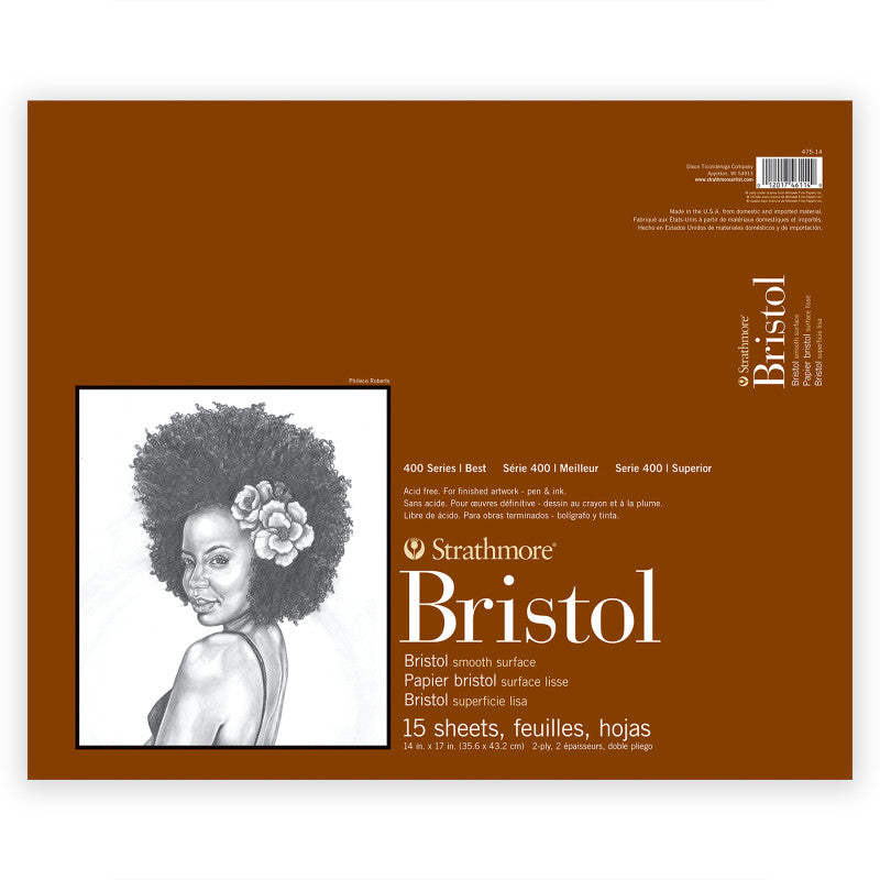 400 Series Bristol Paper Pad, Smooth Finish, 2-Ply, Tape Binding, 15 Sheet, 14x17 inch, 1 Count