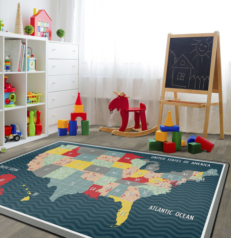 UNITED STATES COLLAGE RECTANGLE CARPETS 7'6" X12'