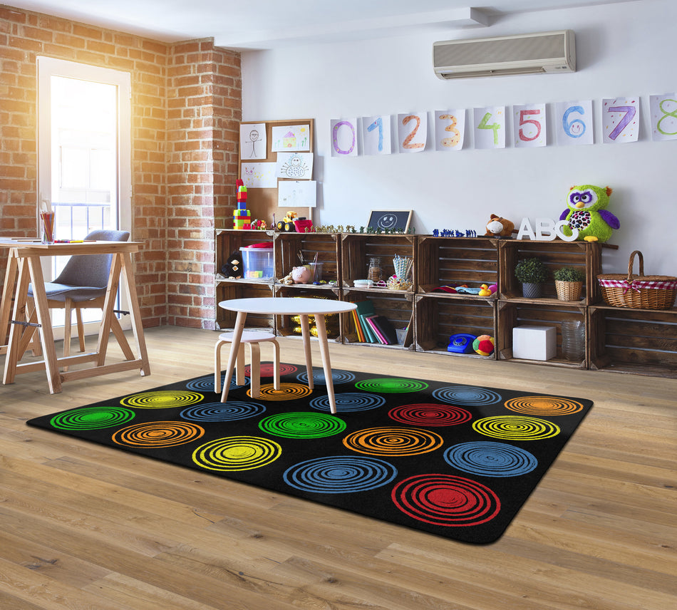 CIRCLES BLACK AND MULTI RECTANGLE CARPETS 6' X 8'4