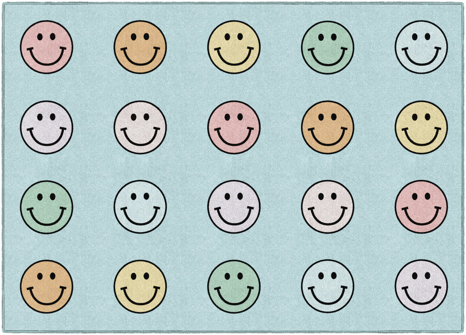 PASTEL RAINBOW SMILEYS CRISS-CROSS APPLESAUCE RUG RECTANGLE CARPETS 5' X 7'6"