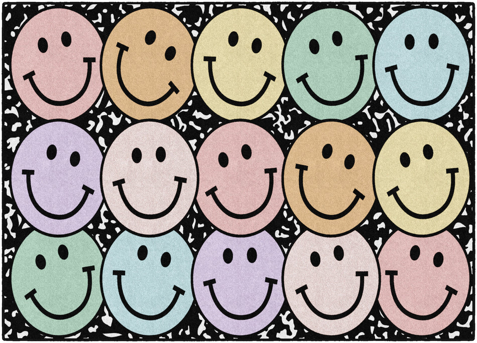 PASTEL RAINBOW SMILEY ON NOTEBOOK RECTANGLE CARPETS 5' X 7'6"