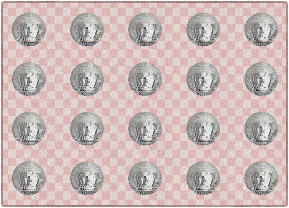 PINK CHECKERBOARD DISCO BALL CRISS CROSS APPLESAUCE RECTANGLE CARPETS 5' X 7'6"