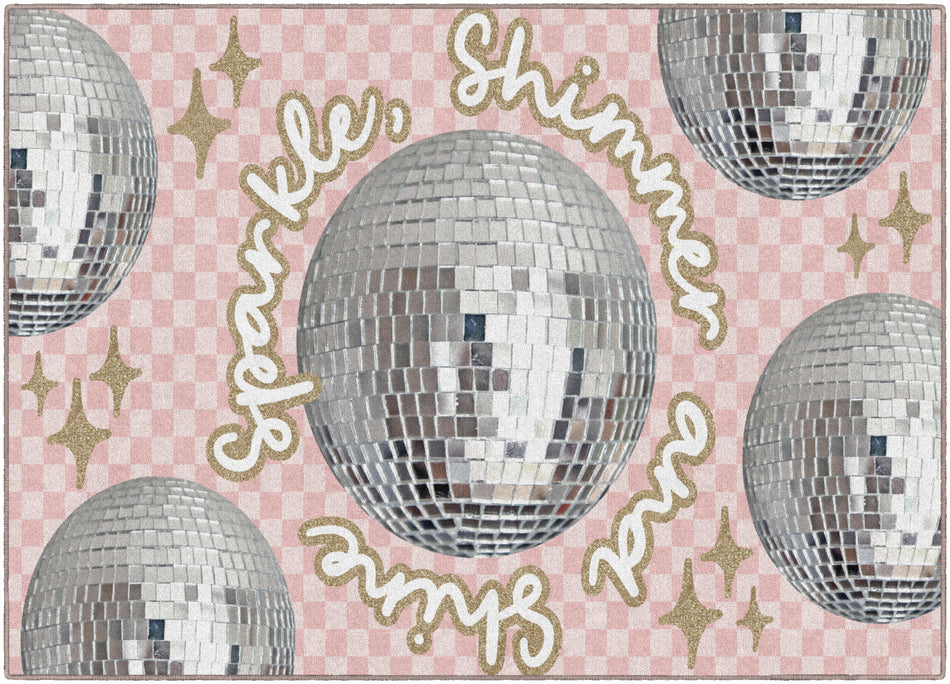 SPARKLE, SHIMMER, AND SHINE DISCO BALL CHECKERBOARD RECTANGLE CARPETS 5' X 7'6"