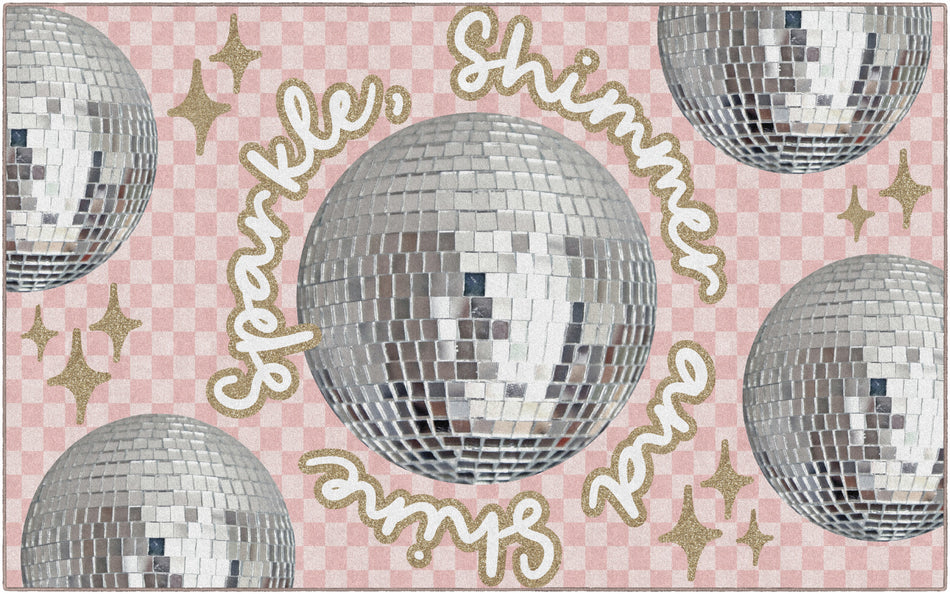SPARKLE, SHIMMER, AND SHINE DISCO BALL CHECKERBOARD RECTANGLE CARPETS 7'6" X 12'