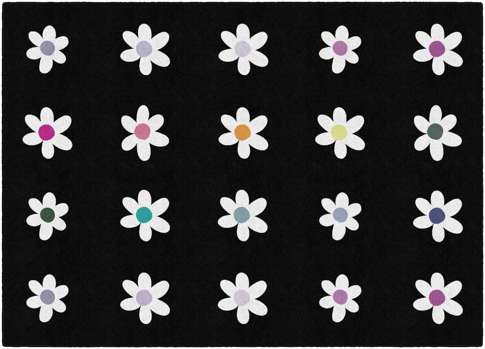 DAISIES ON BLACK CRISS-SROSS APPLESAUCE RECTANGLE CARPETS 5' X 7'6"