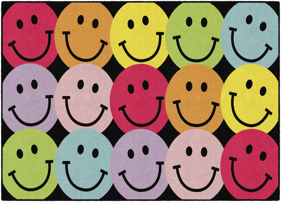 BIG RAINBOW SMILEY FACES RECTANGLE CARPETS 5' X 7'6"