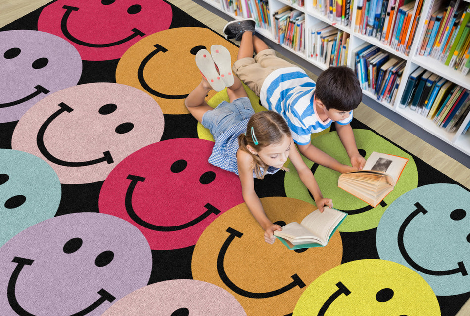 BIG RAINBOW SMILEY FACES RECTANGLE CARPETS 5' X 7'6"