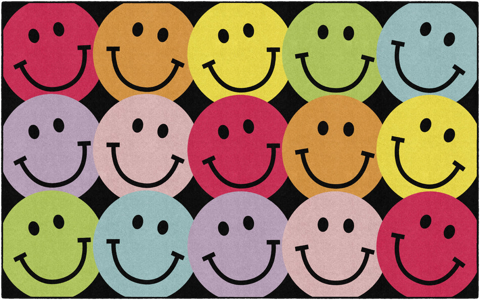 BIG RAINBOW SMILEY FACES RECTANGLE CARPETS 7'6" X 12'
