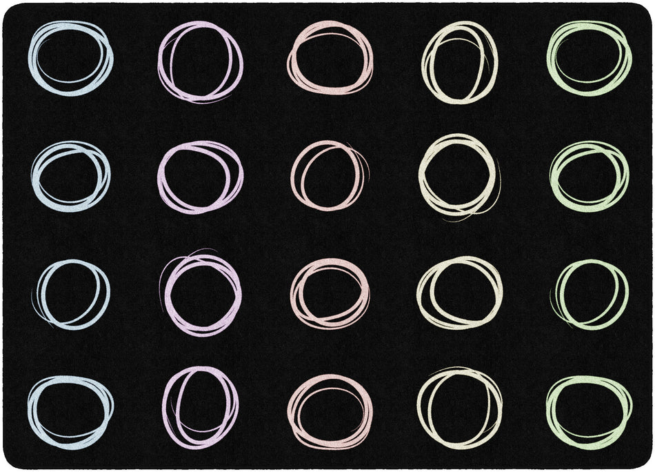 CIRCLE SAMPLER PASTEL ON BLACK RECTANGLE CARPETS 6' X 8'4"