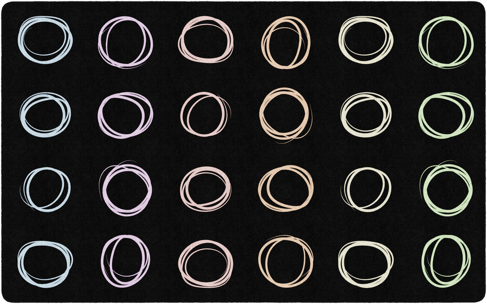 CIRCLE SAMPLER PASTEL ON BLACK RECTANGLE CARPETS 7'6" X 12'