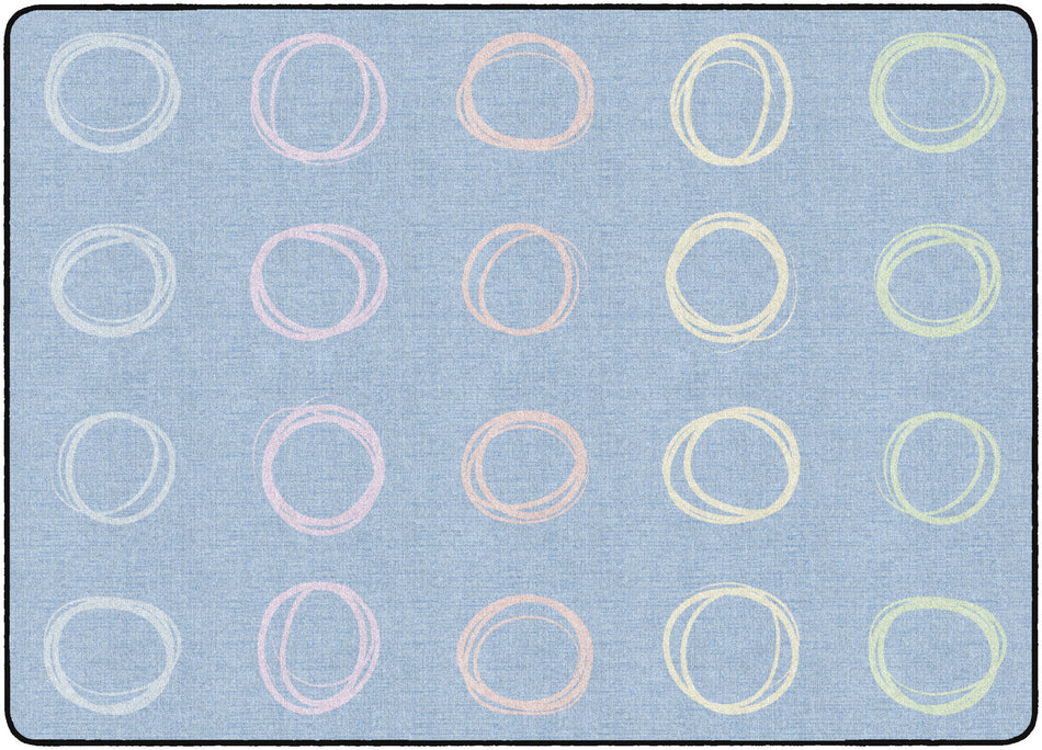 CIRCLE SAMPLER PASTEL ON BLUE RECTANGLE CARPETS 6' X 8'4"