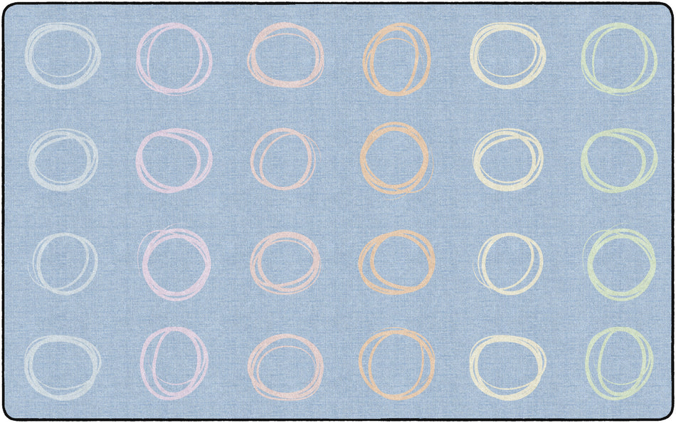 CIRCLE SAMPLER PASTEL ON BLUE RECTANGLE CARPETS 7'6" X 12'
