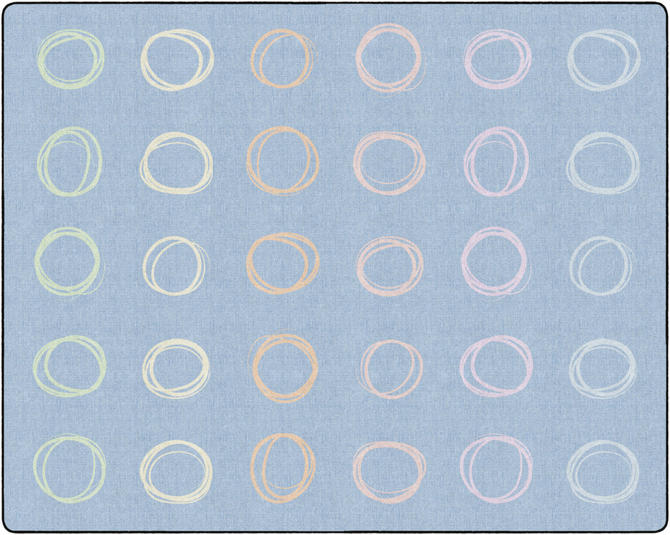 CIRCLE SAMPLER PASTEL ON BLUE RECTANGLE CARPETS 10'6" X 13'2"