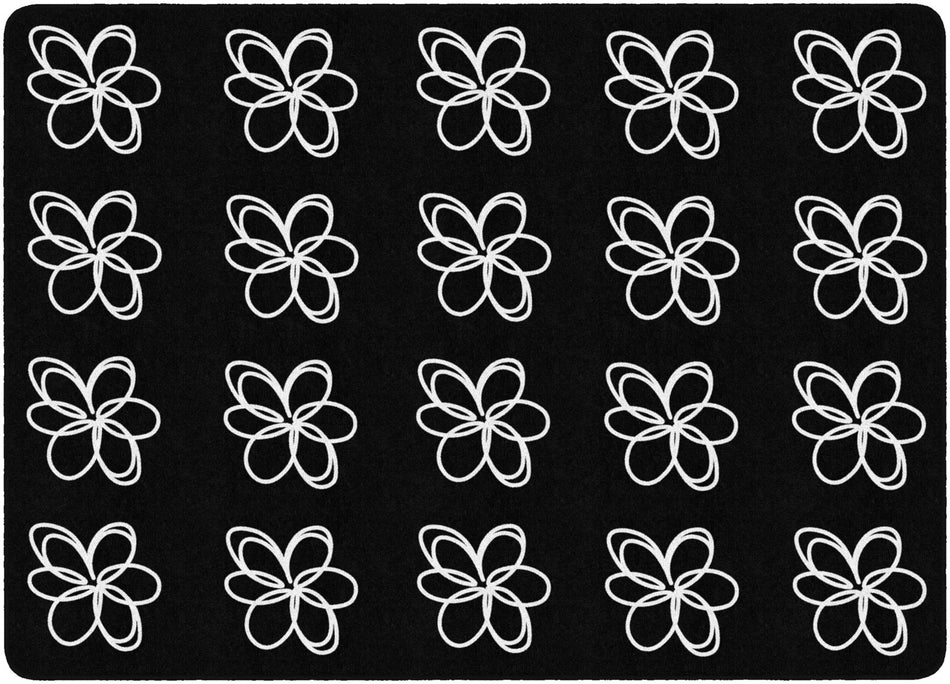 FLOWER SAMPLER BLACK AND WHITE RECTANGLE CARPETS 6' X 8'4"