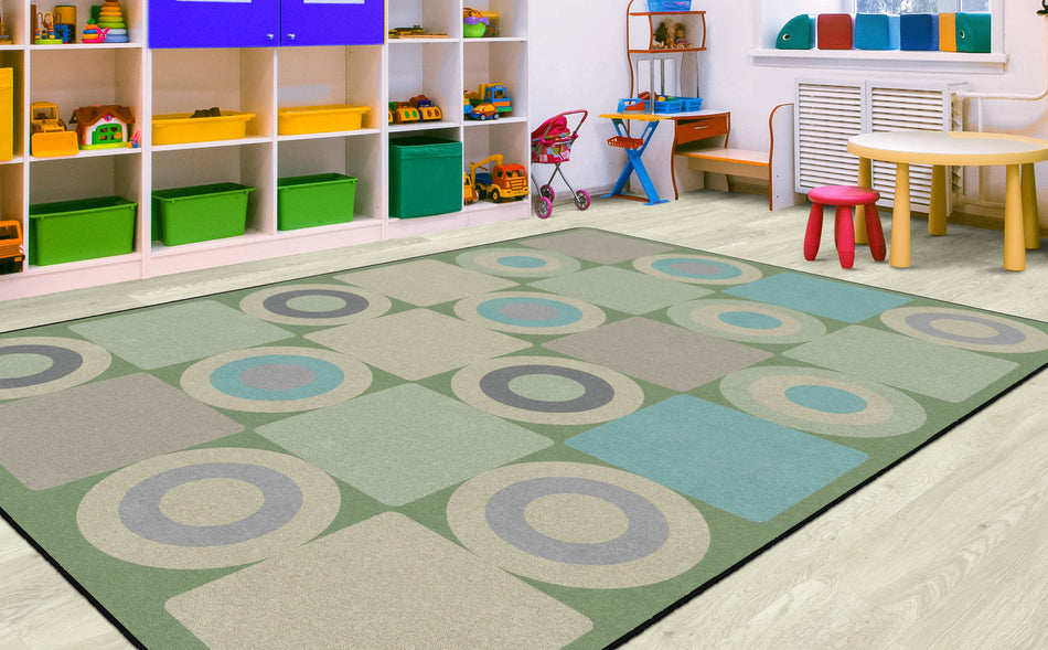 TRANQUIL SQUARES GREEN RECTANGLE CARPETS 7'6" X 12'