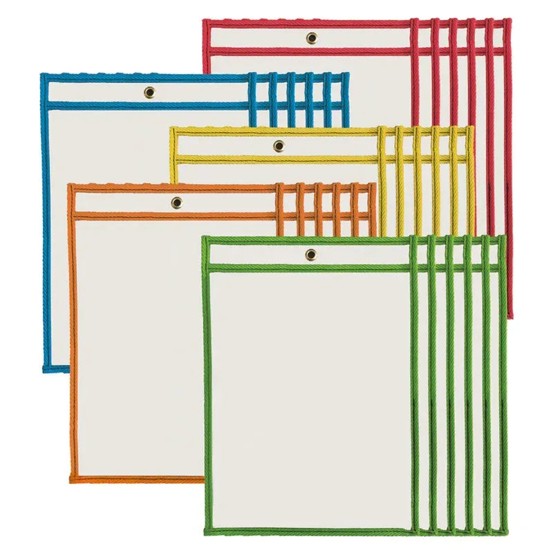 Dry Erase Pockets, 9" x 12", Assorted Colors, Set of 30