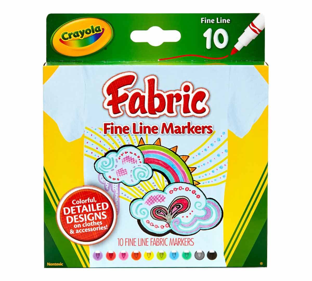 Crayola® Fabric Markers, 10 colors, Fine Line (BIN588626)