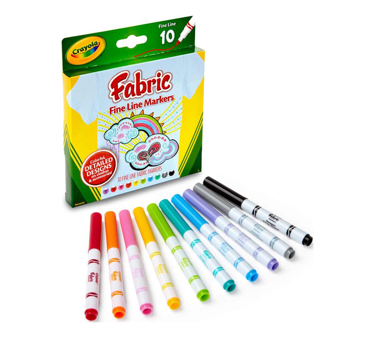 Crayola® Fabric Markers, 10 colors, Fine Line (BIN588626)