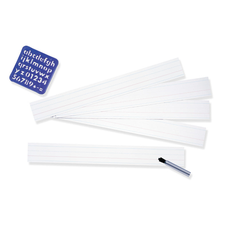 Zaner-Bloser&trade; Sentence Strips, White, 1-1/2 in x 3/4 in x 3/4 in ruled 3" x 24", 100 Strips Per Pack, 3 Packs