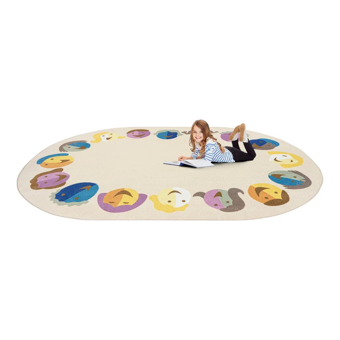 Faces of Joy 5'4" x 7'8" Oval area rug in color Multi