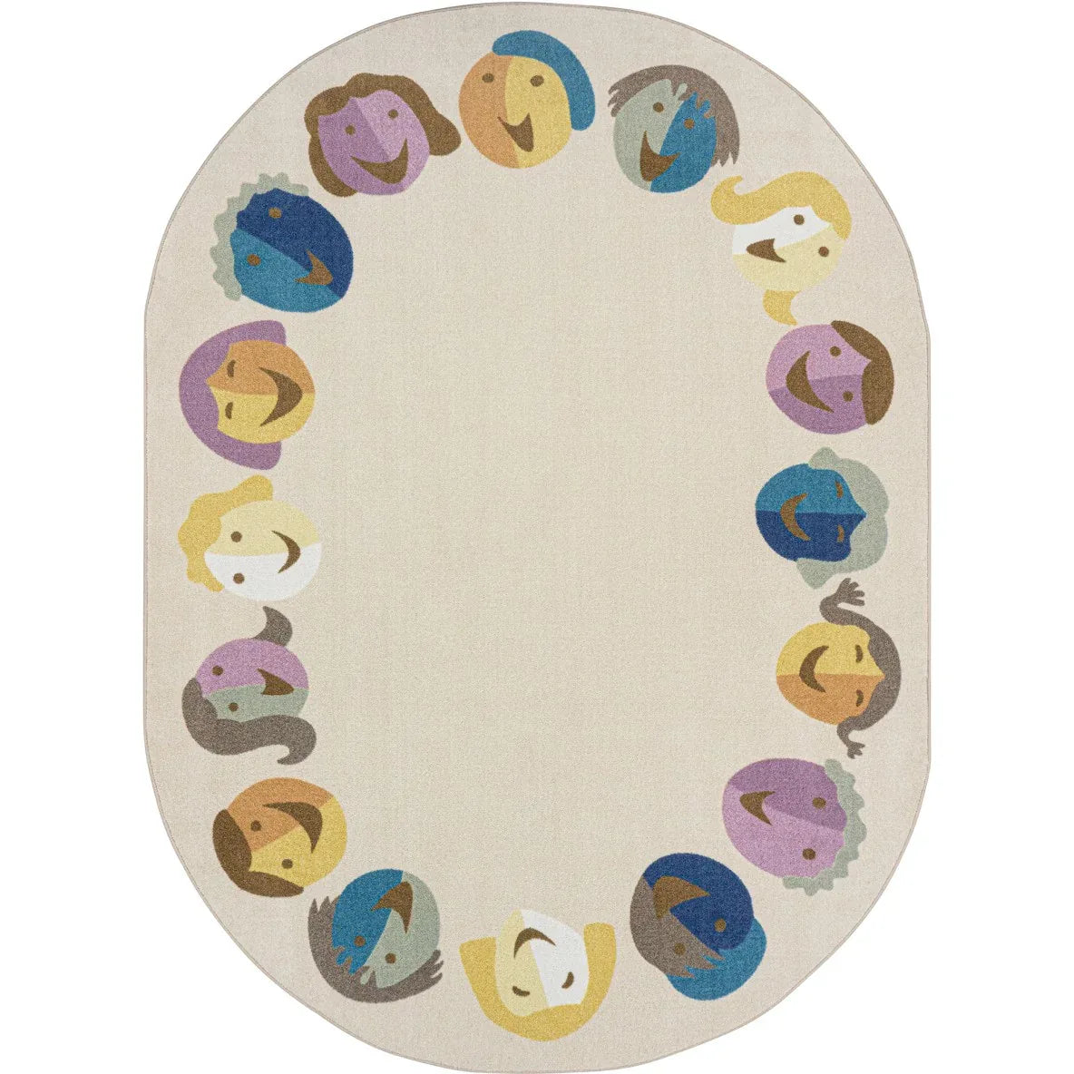 Faces of Joy 5'4" x 7'8" Oval area rug in color Multi