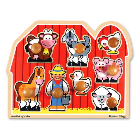Melissa & Doug 15-1/2"" x 12" Farm Friends Jumbo Knob Wooden Puzzle - 8 Pieces, item 3391