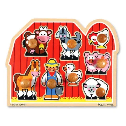 Melissa & Doug 15-1/2"" x 12" Farm Friends Jumbo Knob Wooden Puzzle - 8 Pieces, item 3391