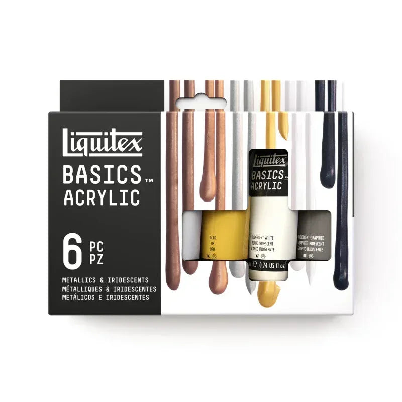 BASICS Acrylic Paint, Metallic & Iridescent Colors, 22 mL Tubes, Set of 6