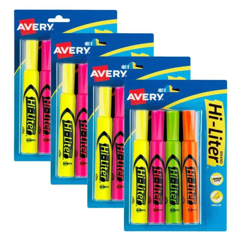Hi-Liter&reg; Desk-Style Highlighters, Assorted Colors, Smear Safe&trade;, Nontoxic, 4 Per Pack, 4 Packs