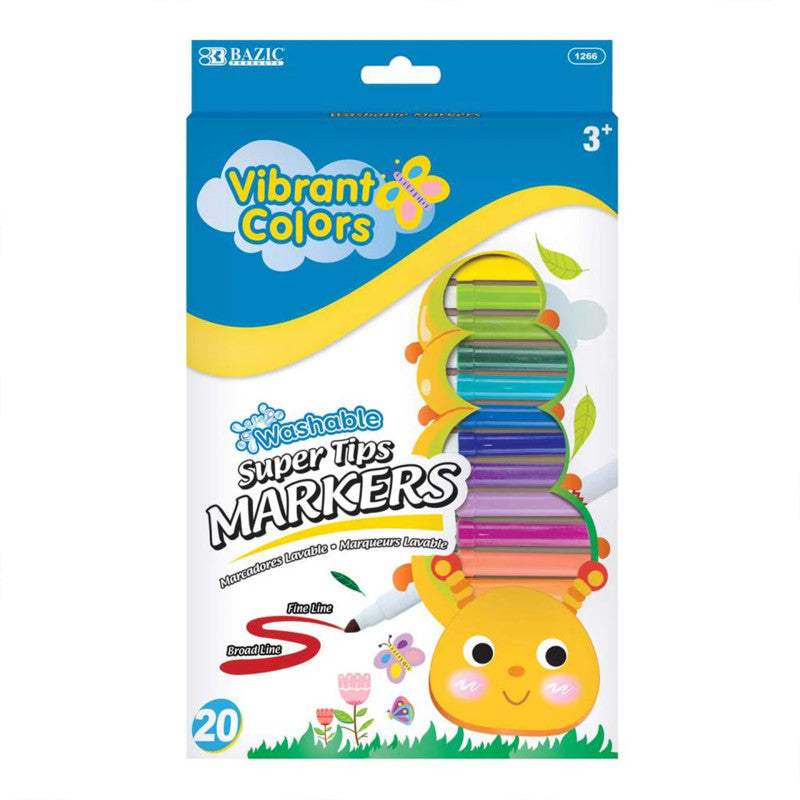 Super Tip Washable Markers, Fine Line, 20 Colors
