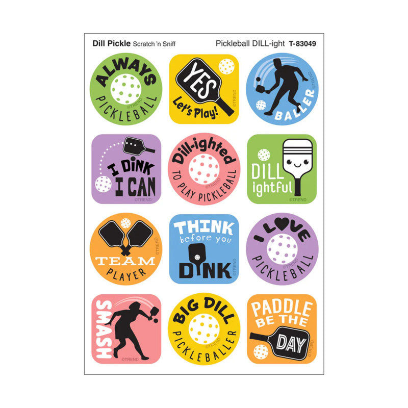 Pickleball Pride, Dill Pickle Scent Scratch 'n Sniff Stinky Stickers&reg;, Pack of 48