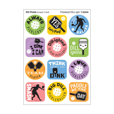 Pickleball Pride, Dill Pickle Scent Scratch 'n Sniff Stinky Stickers&reg;, Pack of 48