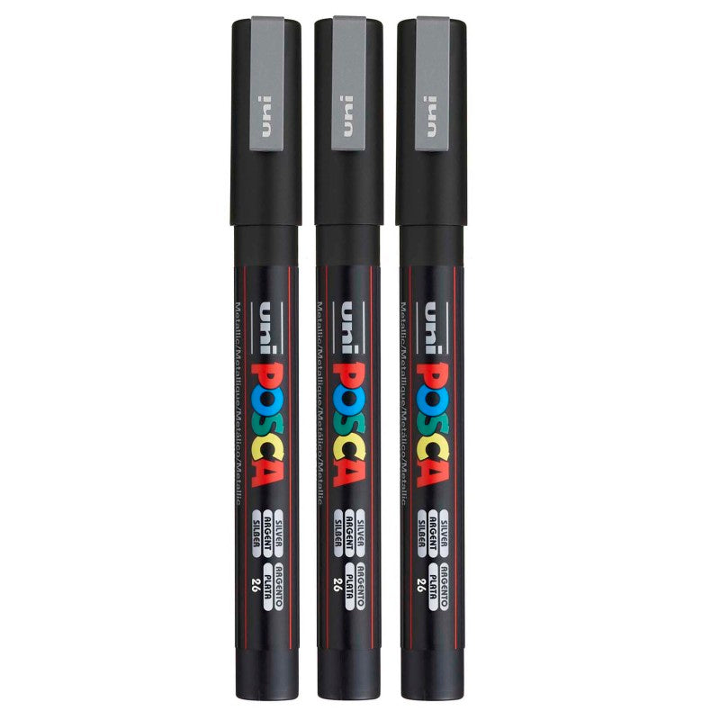 PC-3M Paint Marker, Fine Bullet Tip (0.9-1.3 mm), Silver, Pack of 3