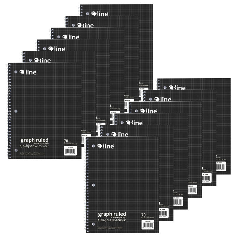 1-Subject Notebook, 4 x 4 Graph Ruled, Black, Pack of 12