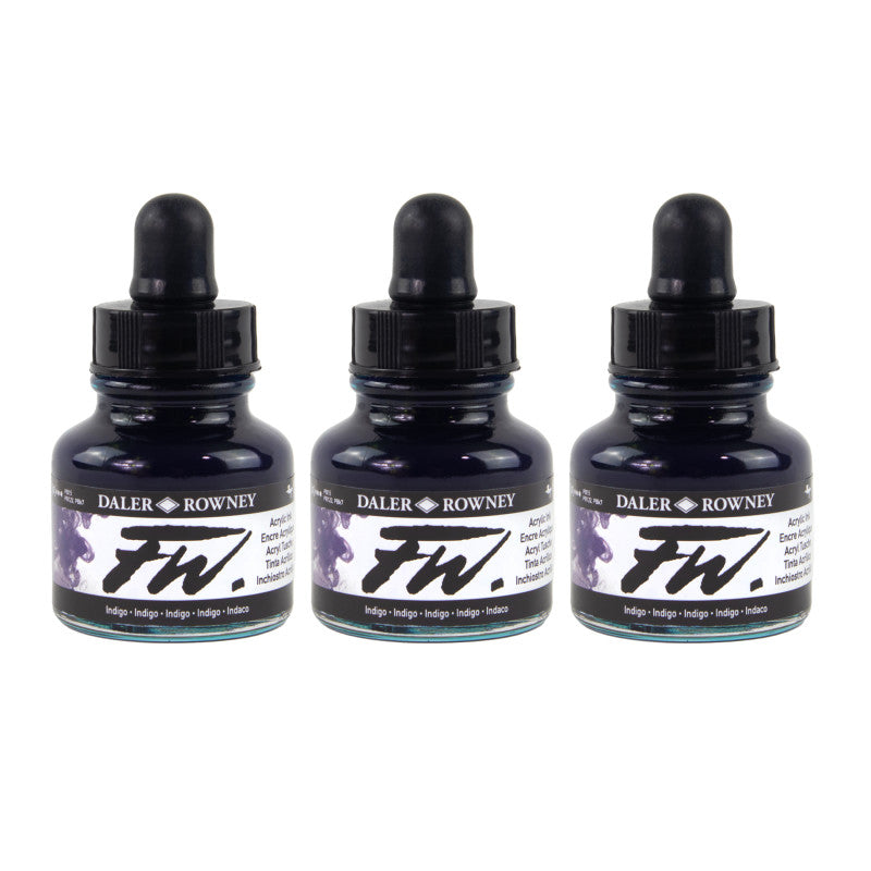 FW Acrylic Ink, Indigo, 29.5ml, Pack of 3