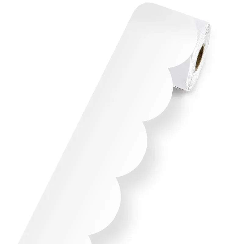White Rolled Scalloped Bulletin Board Borders, 3 Inch x 65 Feet