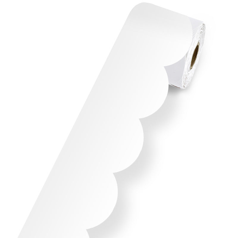 White Rolled Scalloped Bulletin Board Borders, 3 Inch x 65 Feet