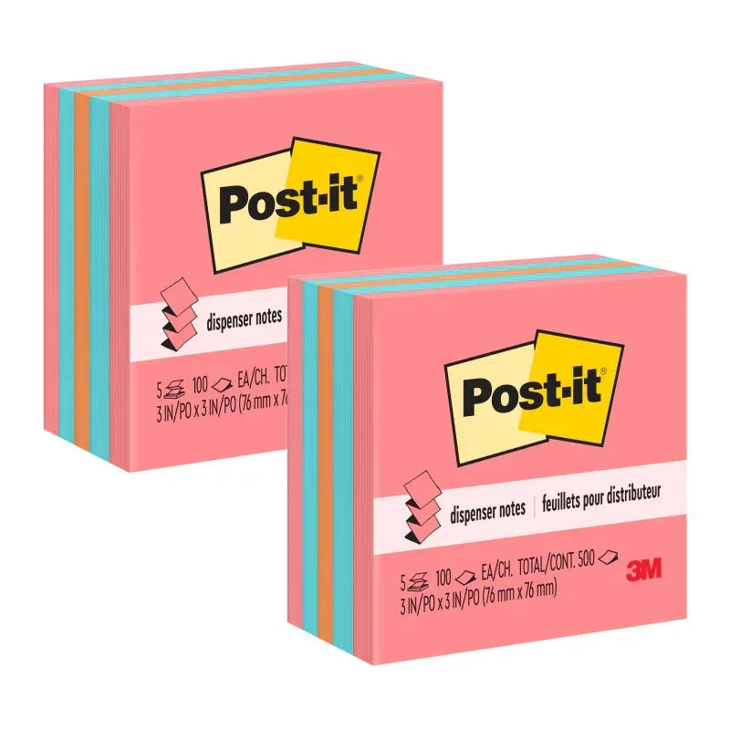 Pop-up Notes, 3" x 3", Assorted, 100 Sheets/Pad, 5 Pads/Pack, 2 Packs