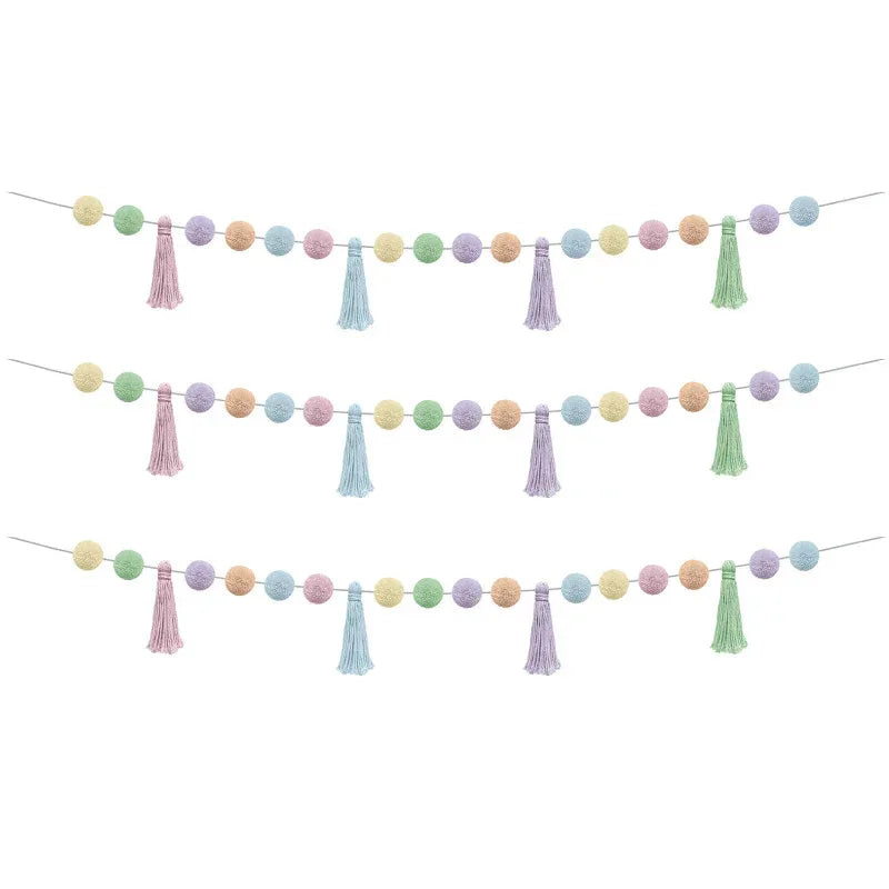 Pastel Pop Pom-Poms and Tassels Garland, 60", Pack of 3