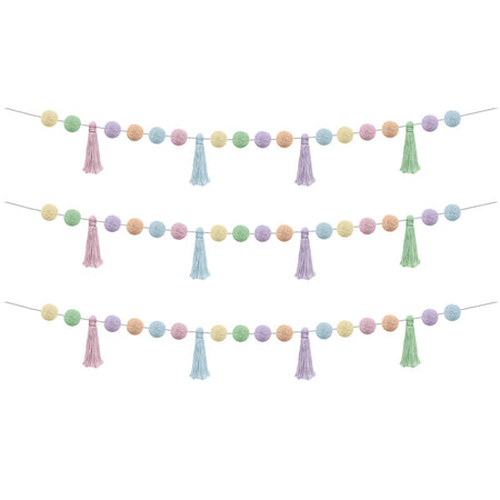 Pastel Pop Pom-Poms and Tassels Garland, 60", Pack of 3