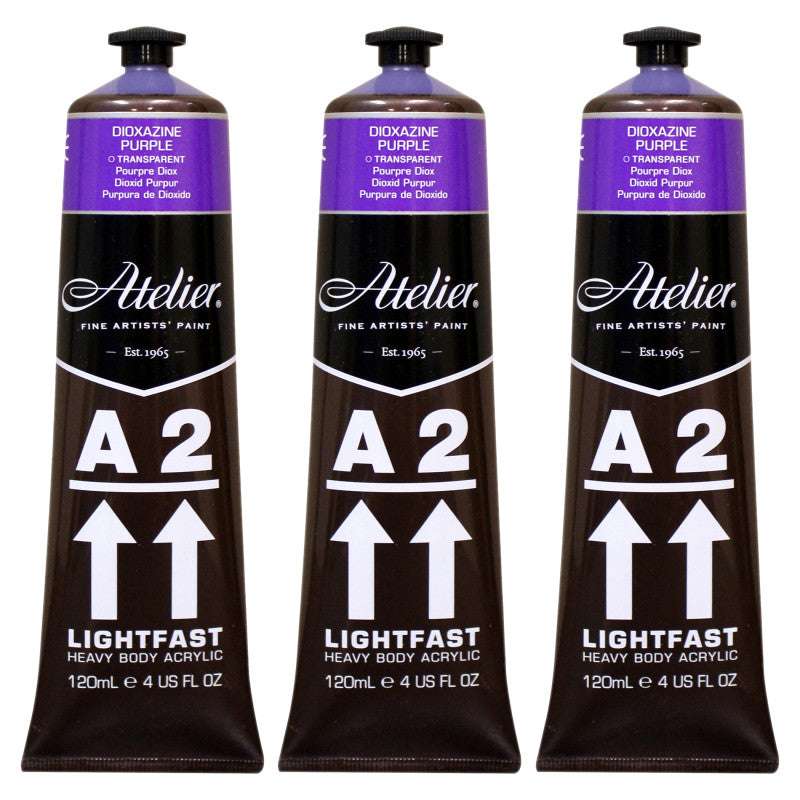 A2 Heavy Body Lightfast Artist Acrylic, 4 oz., Dioxazine Purple Hue, Pack of 3