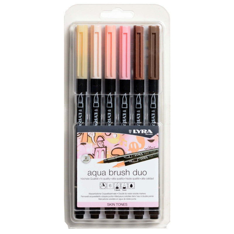 Aqua Brush Duo Dual Tip Marker Set, Neutral & Tan Assorted Colors, 6 Pieces