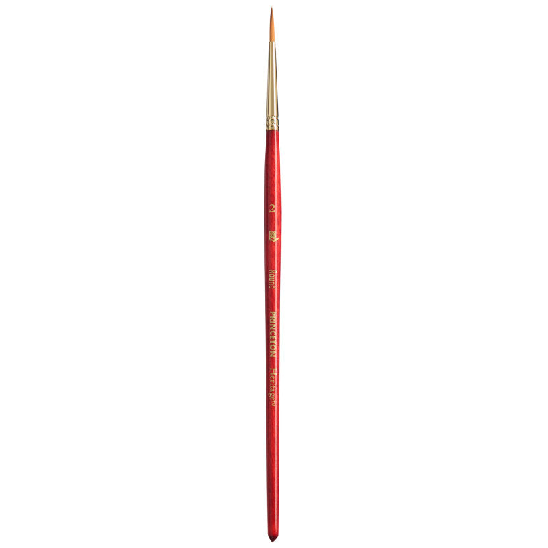 Heritage Round Brush, Synthetic Bristles, Short Handle Watercolor Paintbrush, Scarlet, Size 2, 1 Count