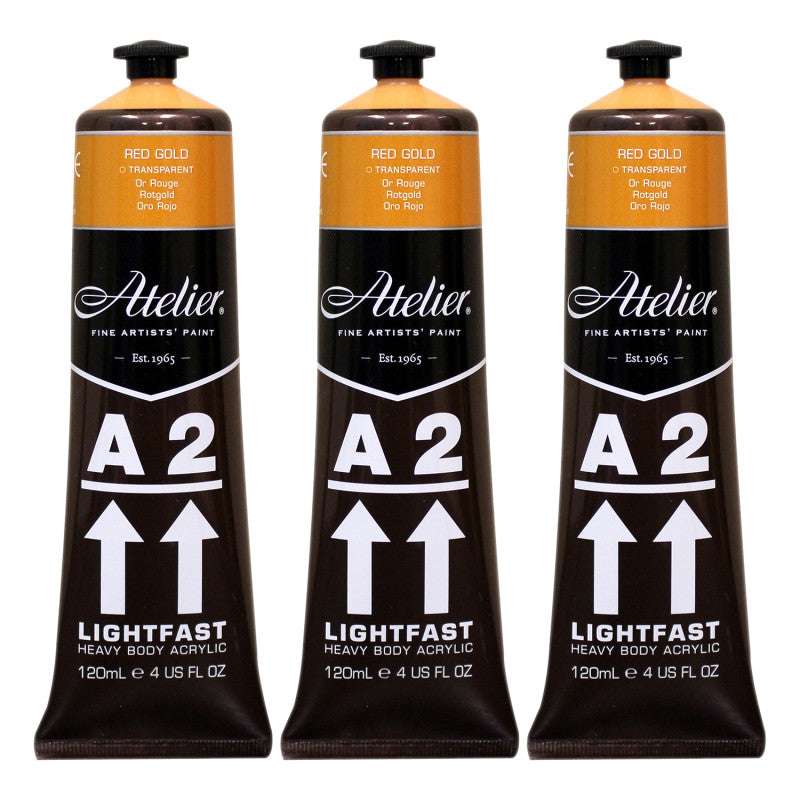 A2 Heavy Body Lightfast Artist Acrylic, 4 oz., Red Gold, Pack of 3