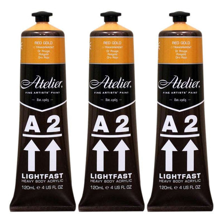 A2 Heavy Body Lightfast Artist Acrylic, 4 oz., Red Gold, Pack of 3