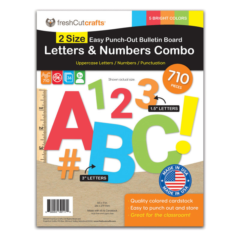 Bulletin Board Letters & Numbers, Bright Colors, 1.5in & 3in, 710 Pieces