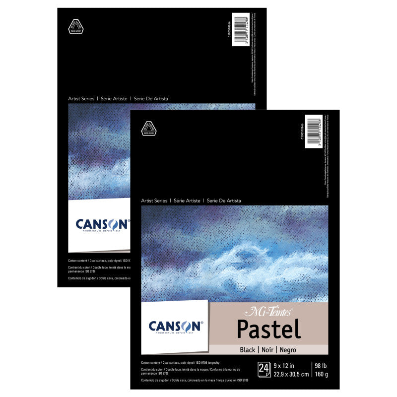 Artist Series Mi-Teintes Pastel Pad, Black, Foldover Binding, 24 Sheet, 9x12 inch, Pack of 2