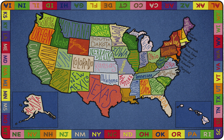 MY AMERICA DOODLE MAP  RECTANGLE CARPETS 7'6X12